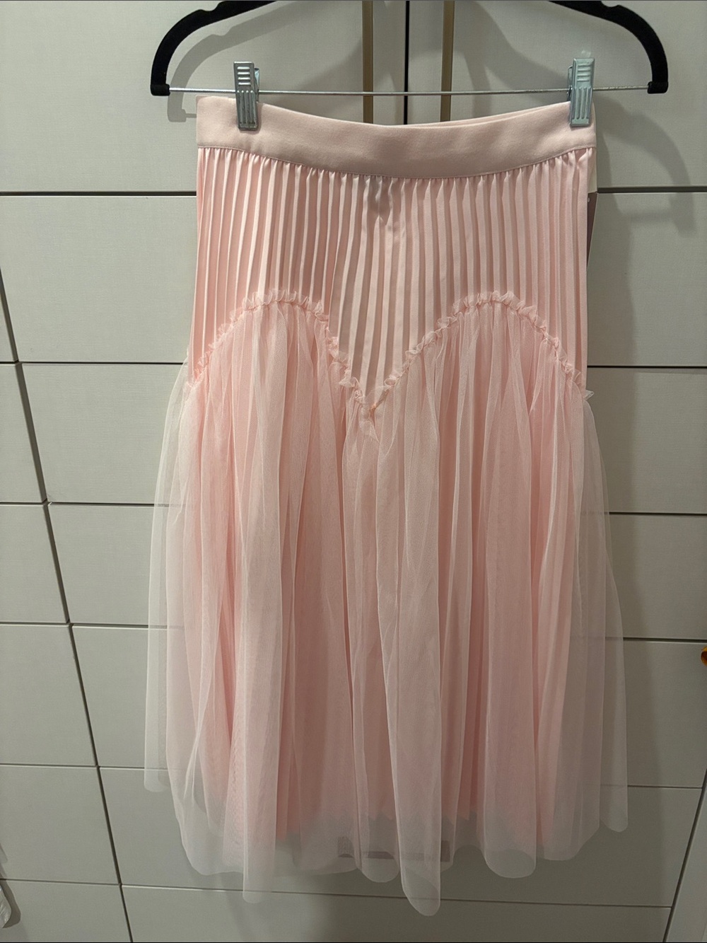WD NY Pleated Pink Tulle Midi Skirt